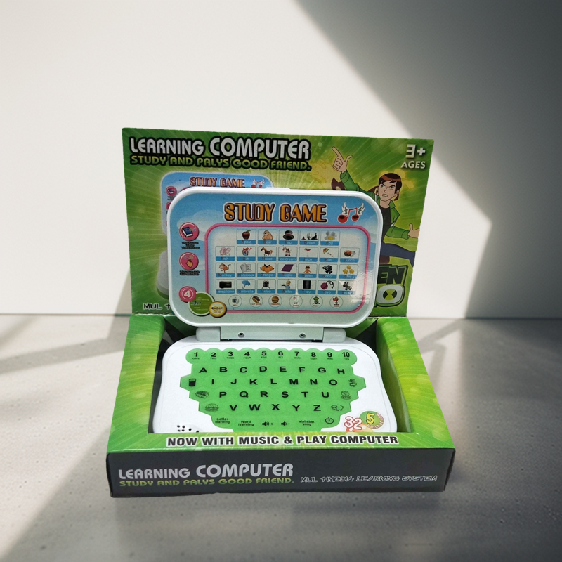 Learning Ben Ten Computer with 250 intelligent learning contents, 5 kinds of mode and 32 English Words, E-school Study and Play Lights and Music Best toy for Kids. 