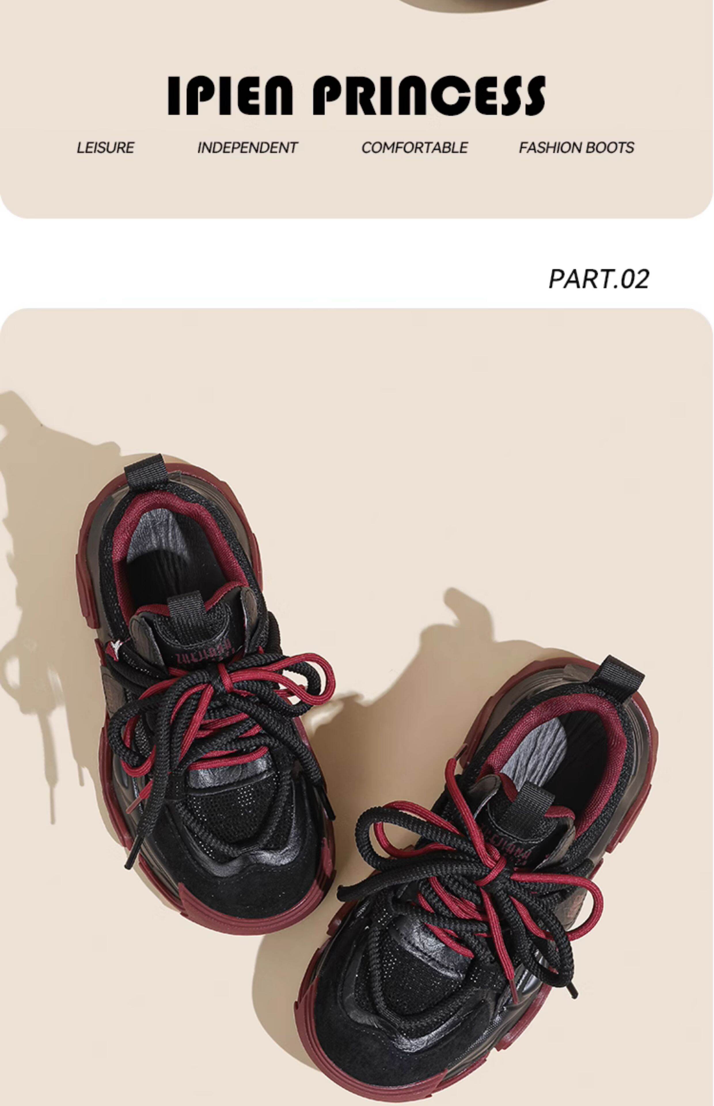 Black Dad Shoes Women's Spring Autumn New Style Ultra Fire Encore Red Thick Bottom Small Size Versatile Sports Casual Shoes · v6