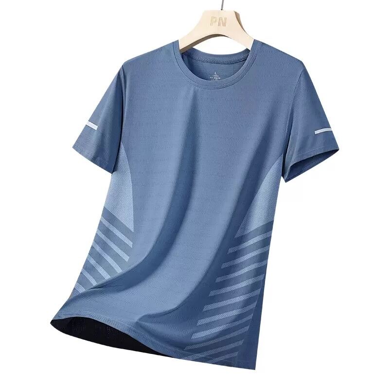 Men's Summer Ice Silk Quick Dry T-Shirt Mesh Elastic Sports Short Sleeve Loose Breathable Casual Versatile Top Men's Wear. 