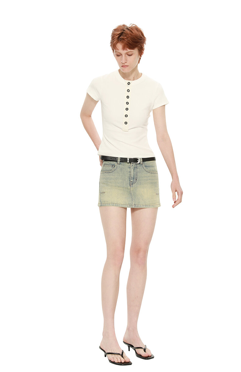 TROU NOIR Spring Summer New Style Women's Slim Fit White T-Shirt Henry Collar Short Sleeve Base Shirt round Neck Commute Simple · v3