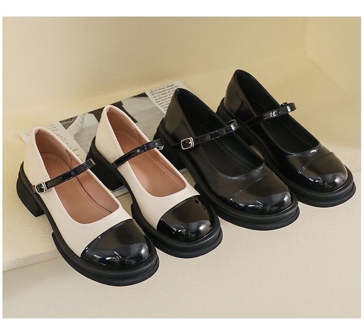 Genuine Leather Mary Janes Women's Shoes Spring Summer British Style Flats Large Size 41 for Skirts Thick Bottom Small Leather Shoes · v9