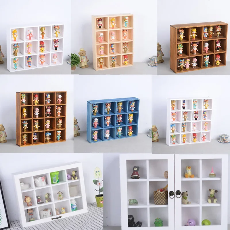 Zakka Wooden Multi-Grid Storage Box Pop Mart Storage Rack Blind Box Jasmine Doll Hand-Made Toy Display Box