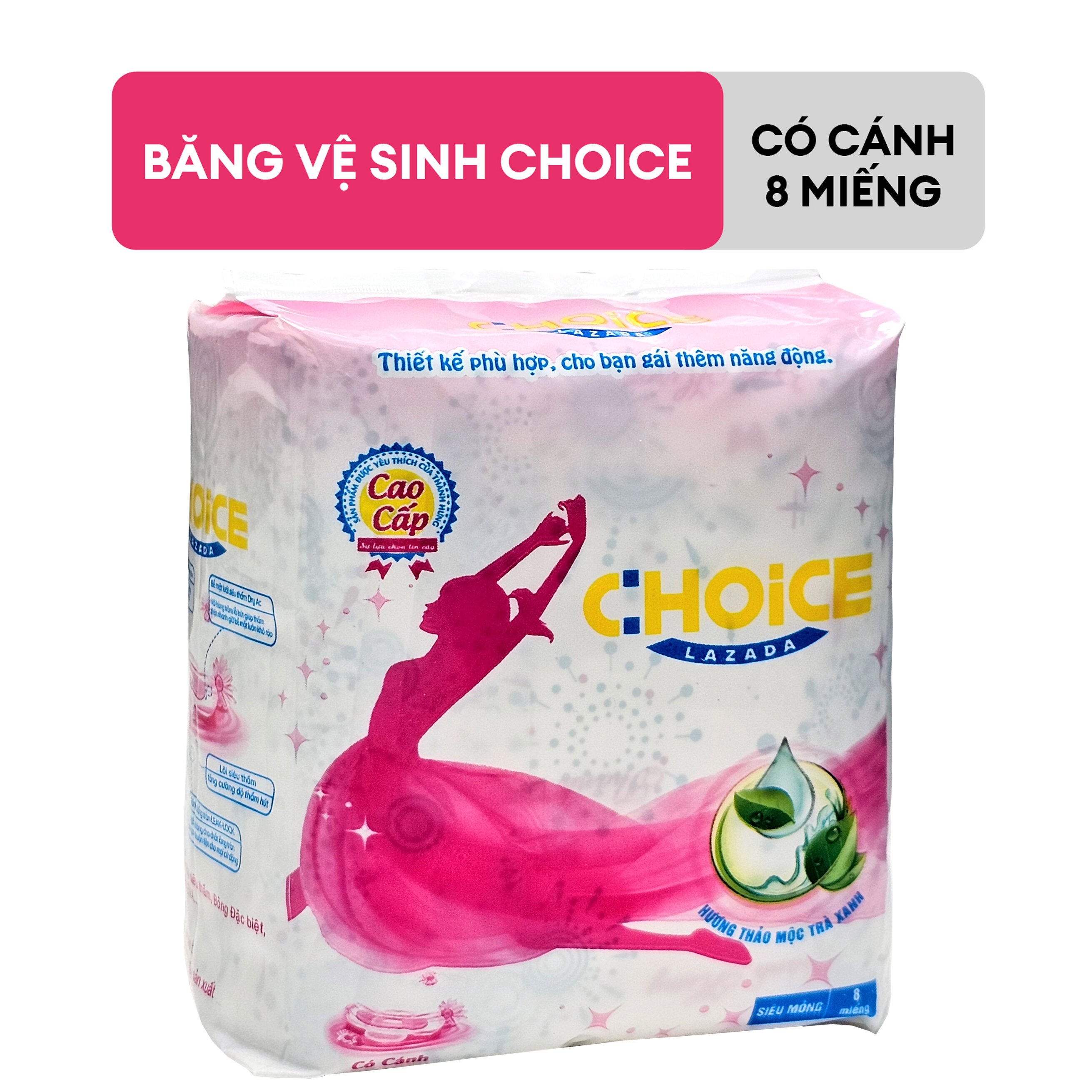 [CHOICE] Lốc 4 Gói Băng Vệ Sinh Choice Siêu Mỏng Có Cánh  8 Miếng - Thấm hút siêu nhanh, phù hợp với da nhạy cảm