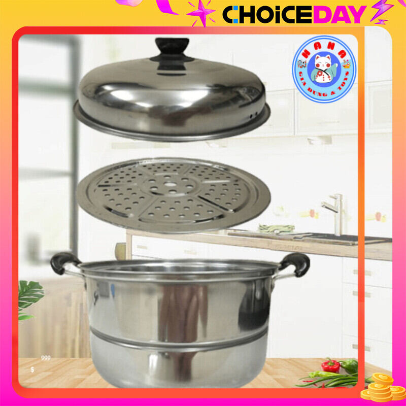 Nồi Hấp Inox Đường Kính 22cm Có Khay Hấp Tiện Lợi . Nồi Chuyên Hấp Cách Thủy Như Bánh Bao Xôi... Cho Mọi Nhà - Hana Kidtoys