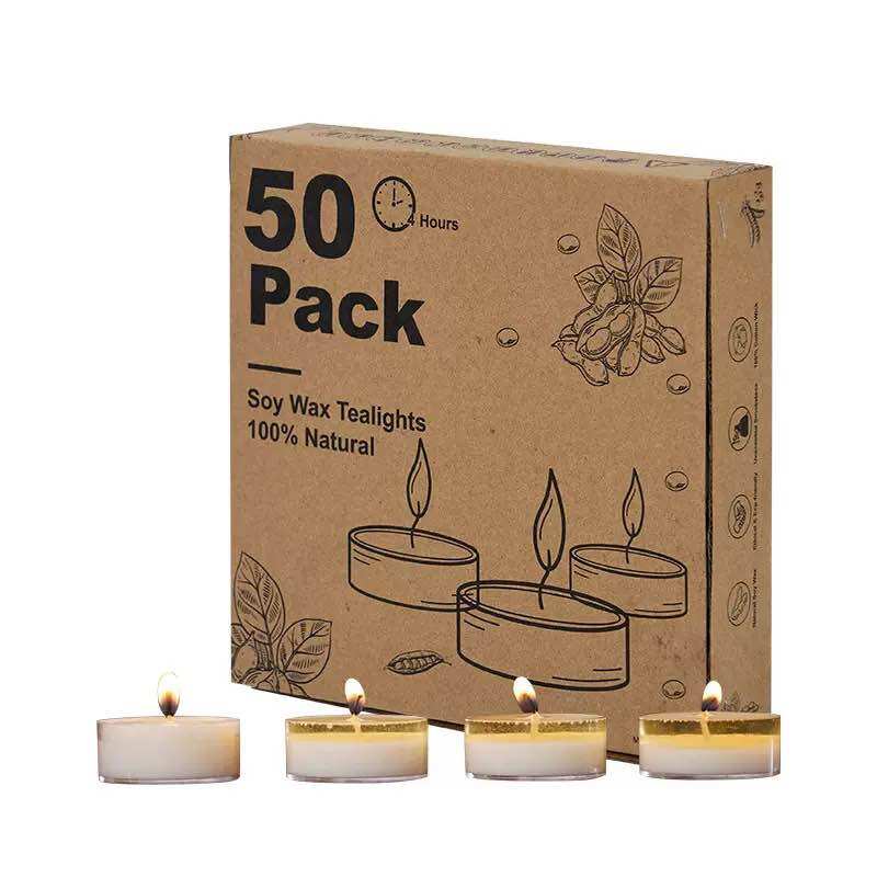 SG 100% Natural White 50-Pack 4-Hour Smokeless Soy Wax Tealight Candles Candle Tealights