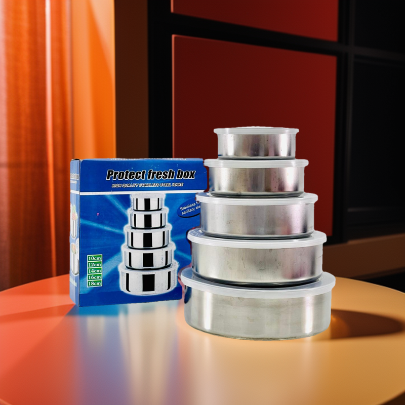 Set of 5 Stainless Steel Food Storage Containers. 