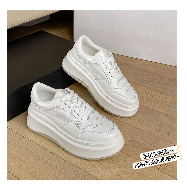 2025 New Thick Bottom round Toe Heightening Korean Style White Casual Board Shoes Women's Sneakers Lace-Up Sports Genuine Leather · v6