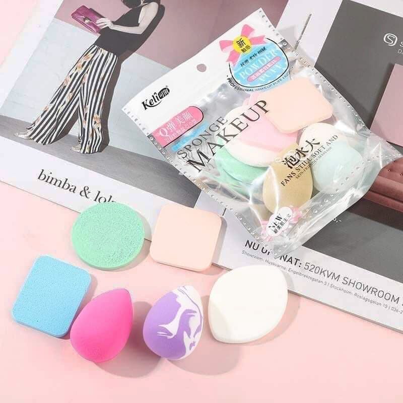 SET 6 Bông Mút Trang Điểm KELI 6577 Màu Ngẫu Nhiên Mút Tán Kem Nền Mỏng Nhẹ Dễ Đánh Không Ăn Kem mềm mịn nội địa sỉ rẻ makeup puff sponge WE STORE