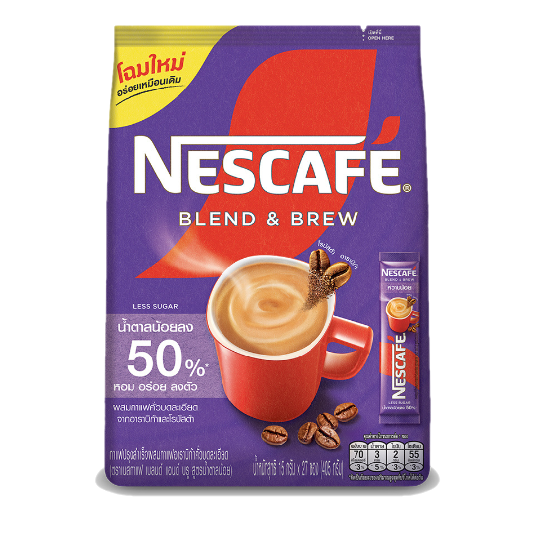 Nescafe Blend & Brew 3in1 Less Sugar Instant Coffee | 50% Less Sugar Enjoy The Aromatic And Well-Rounded Taste Of Coffee ราคา 340 บาท*ส่งฟรี