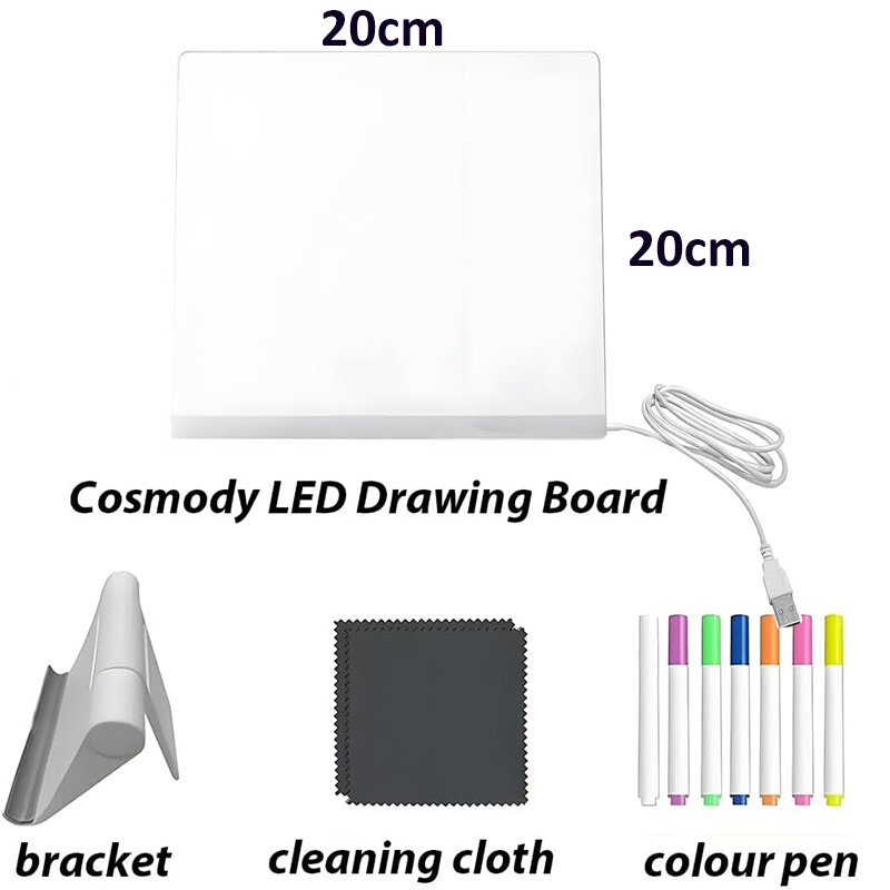 LED Drawing Pad Luminous Acrylic Memo Message Erase Board with Colors Pen and Stand Drawing Board for Childrens Toy Gift