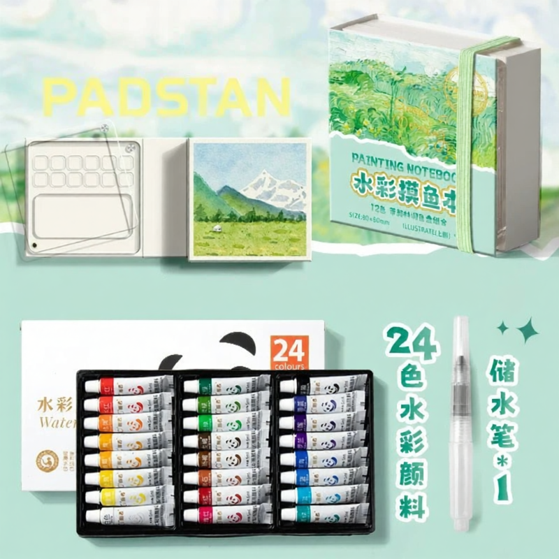 Mini Watercolor Paint Set Acrylic Portable Sketchbook Travel Drawing Painting Solid Watercolor Coloring Board Kit Full 12 Colors
