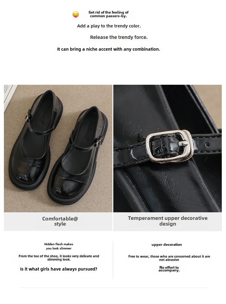 Genuine Leather Mary Janes Women's Shoes Spring Summer British Style Flats Large Size 41 for Skirts Thick Bottom Small Leather Shoes · v9