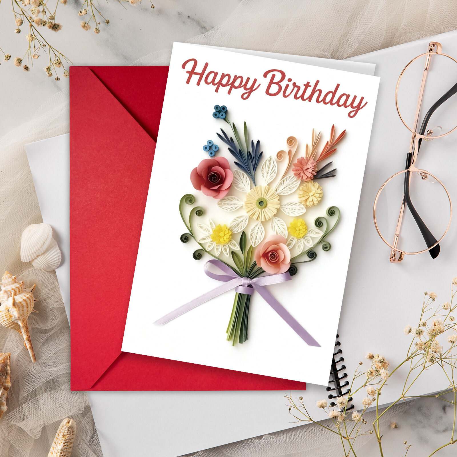 1 Creative Bouquet Illustration Happy Birthday Greeting Card Envelope Set Birthday Message Greeting Card