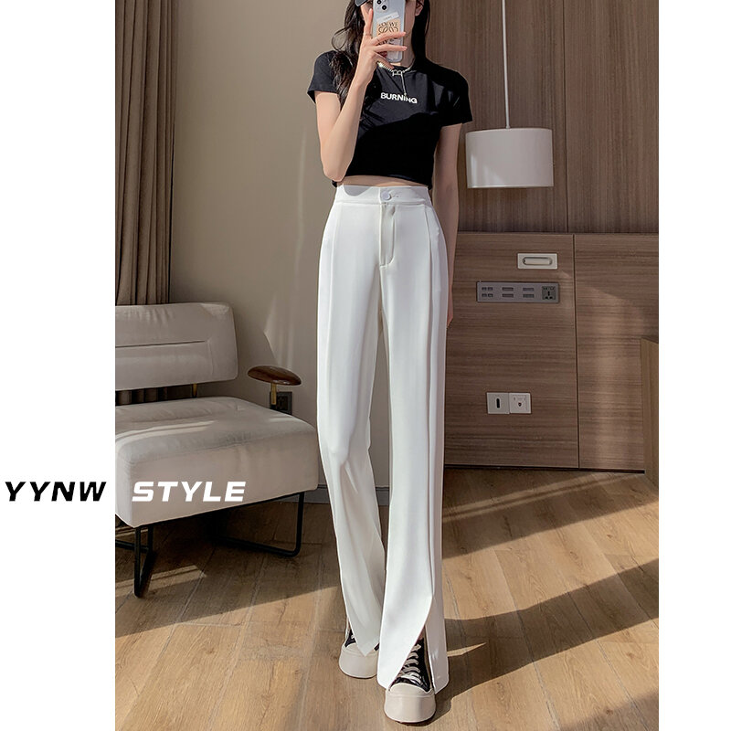 Black Split Wide-Leg Pants Women's 2022 