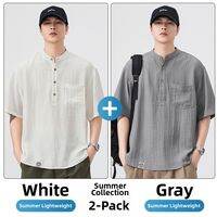 Paul Frank | Summer Linen Mandarin Collar Shirt Men Loose Casual