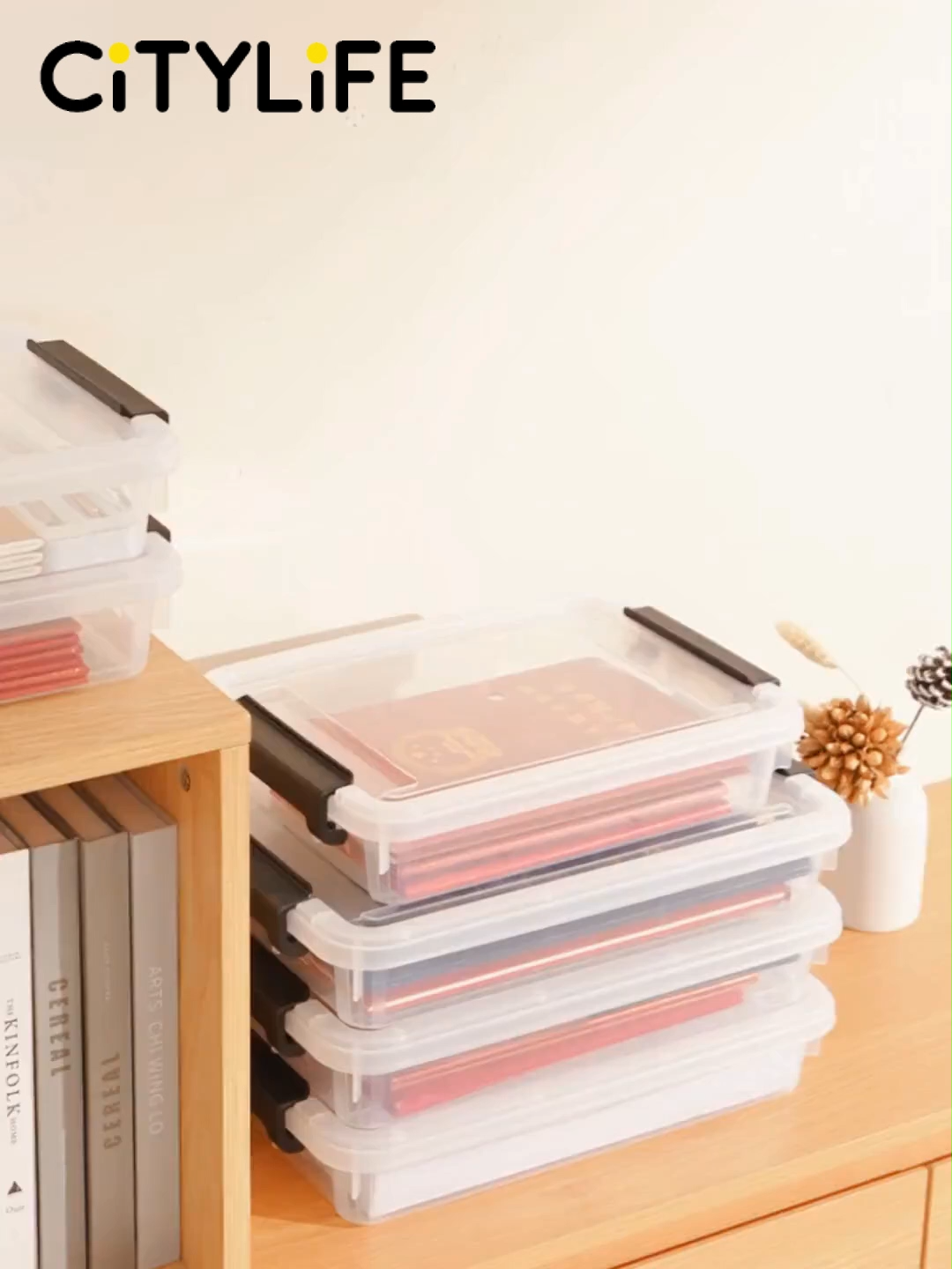 Stackable Folder Boxes Citylife 3.2L/4.5L A4 Size File folder transparent Stackable Organizing ...
