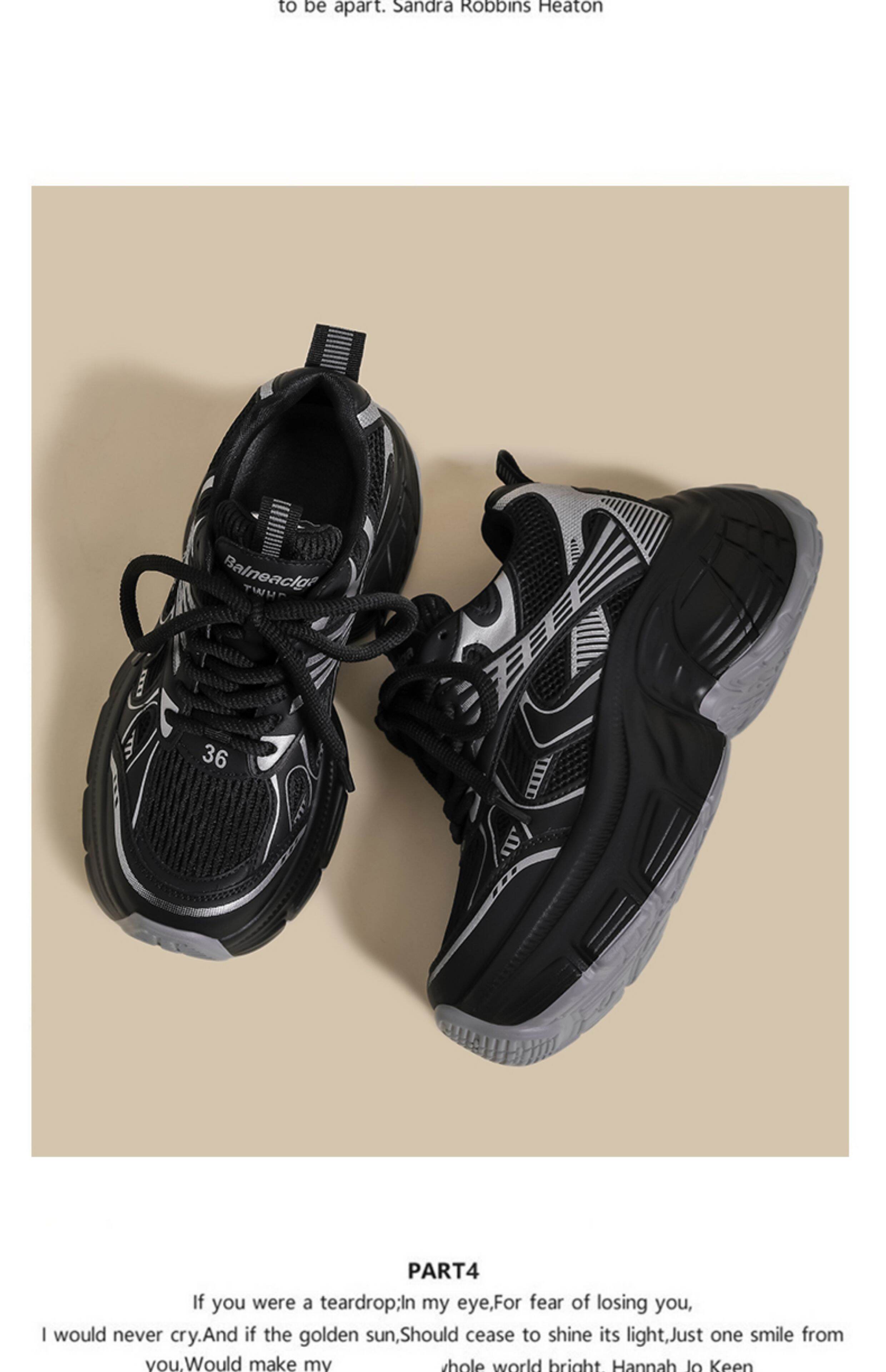 Women's Sport Shoes Casual Thick Bottom Net Surface Heightening Silver Color Spring New Style Fashionable round Head Rubber Outsole · v27