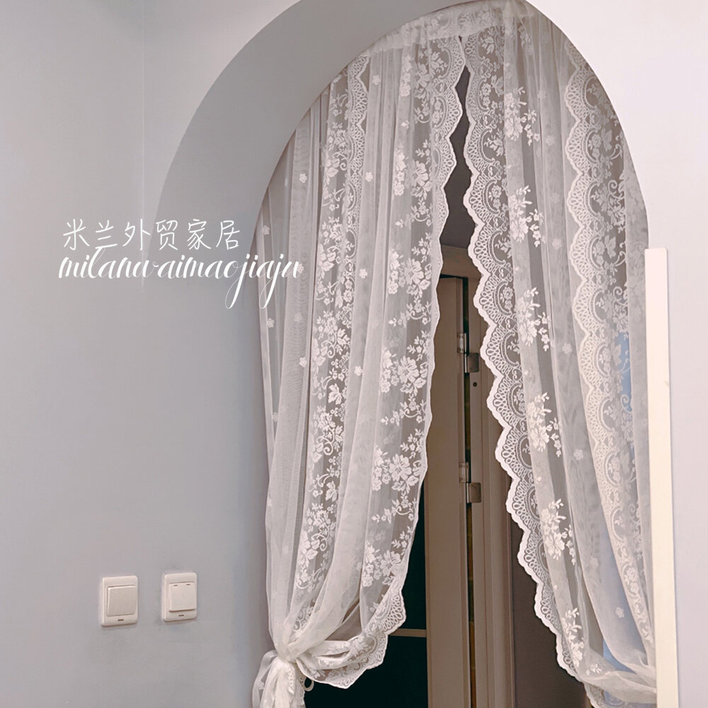 HoleFree Velcro Curtain Gauze Curtain French White Lace Living Room
