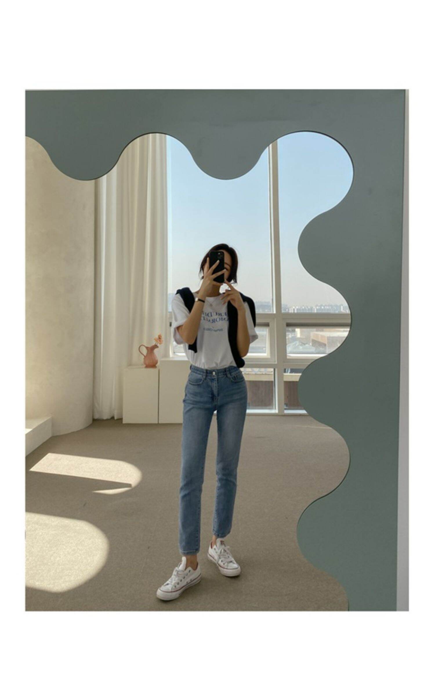 Light Blue High Waist Straight Leg Jeans Women's Slimming Elastic Cotton Stretch Denim Pants Spring Autumn Winter Fashion · v2
