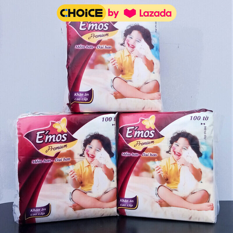 Combo 5 Gói Khăn giấy vuông EMOS (330mmx330mm), Giấy siêu dai, Mềm mịn, Giá siêu tiết kiệm