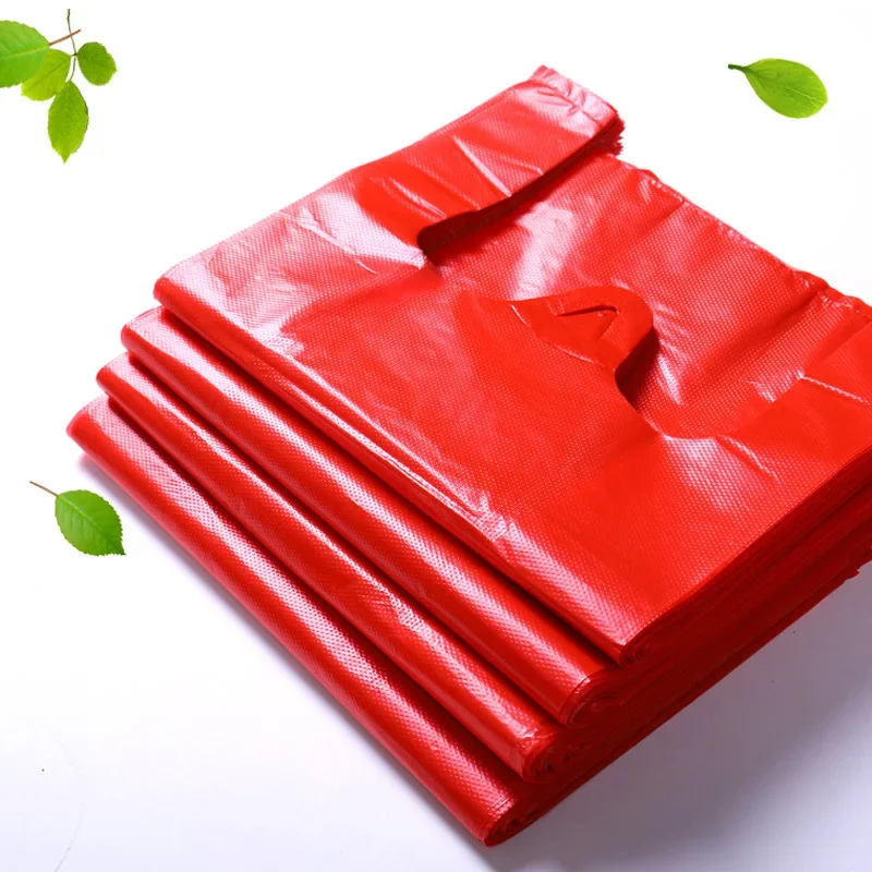 Red Plastic Vest Handheld Shopping Bag Disposable Fruit And Vegetable Packaging Convenient Bag in Various Sizes from China