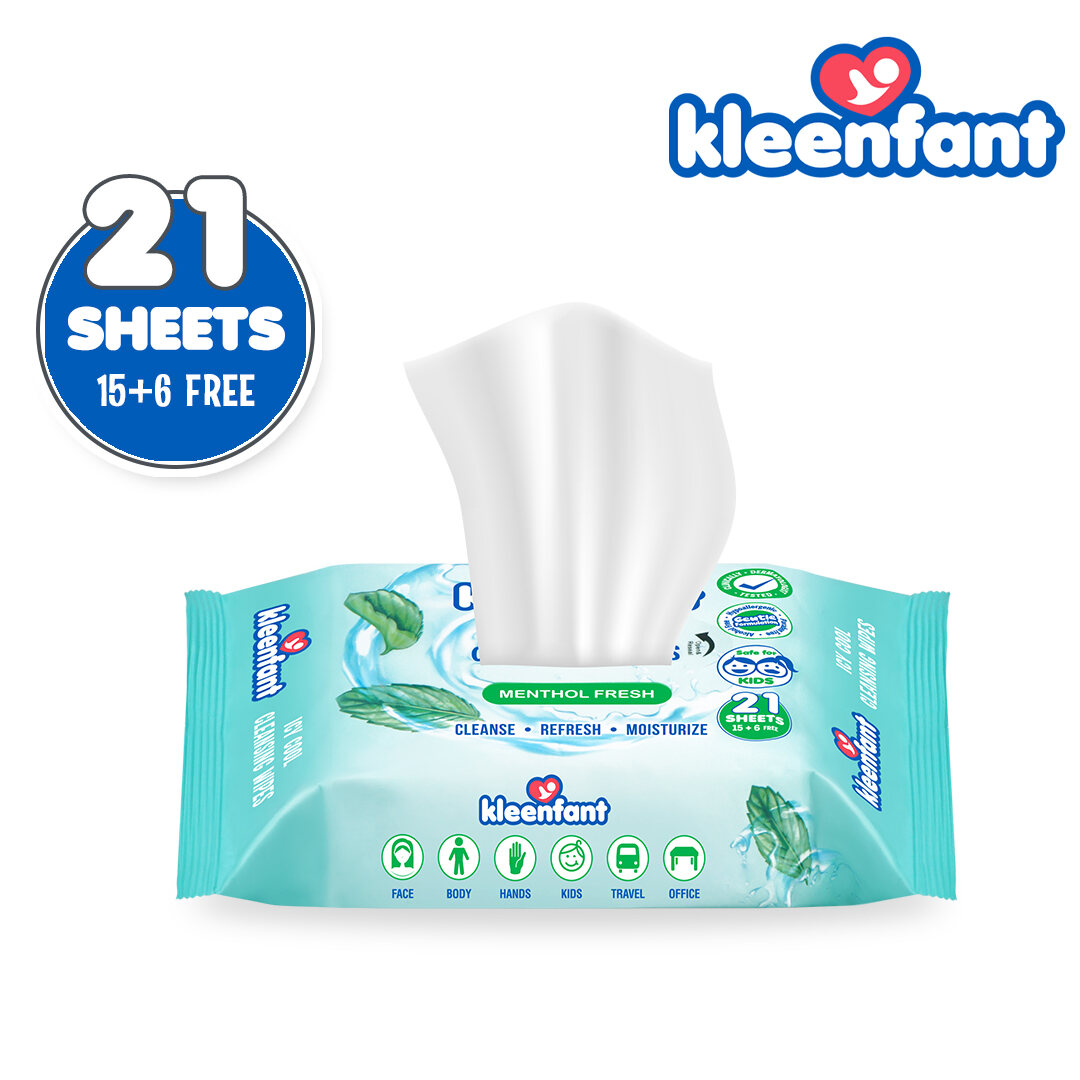 Kleenfant Menthol Fresh Cooling Wipes - 21 Sheets Pack