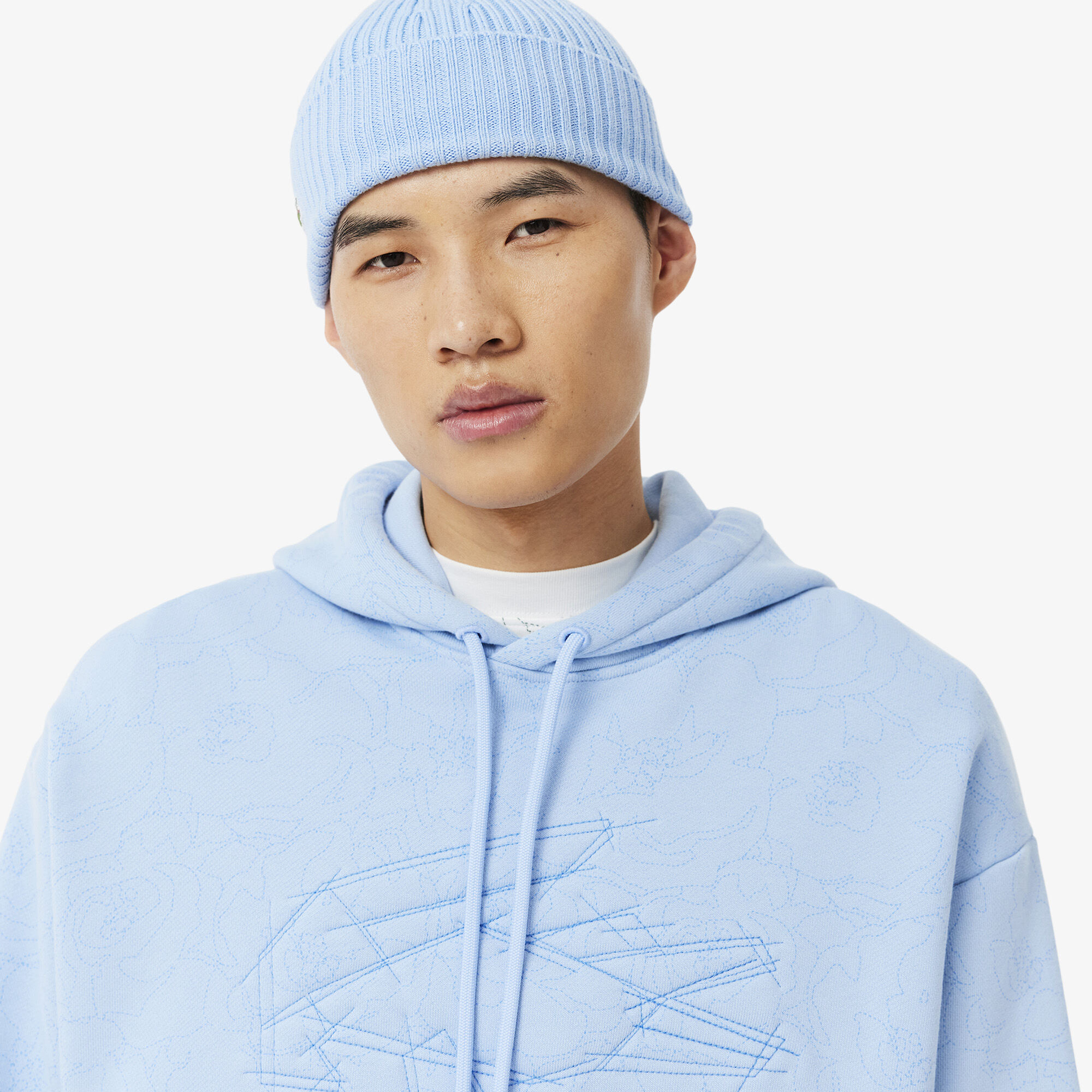Lacoste Men's Floral Print Hoodie - Lifestyle ( Silver Chine / Overview ) - SH3599. 