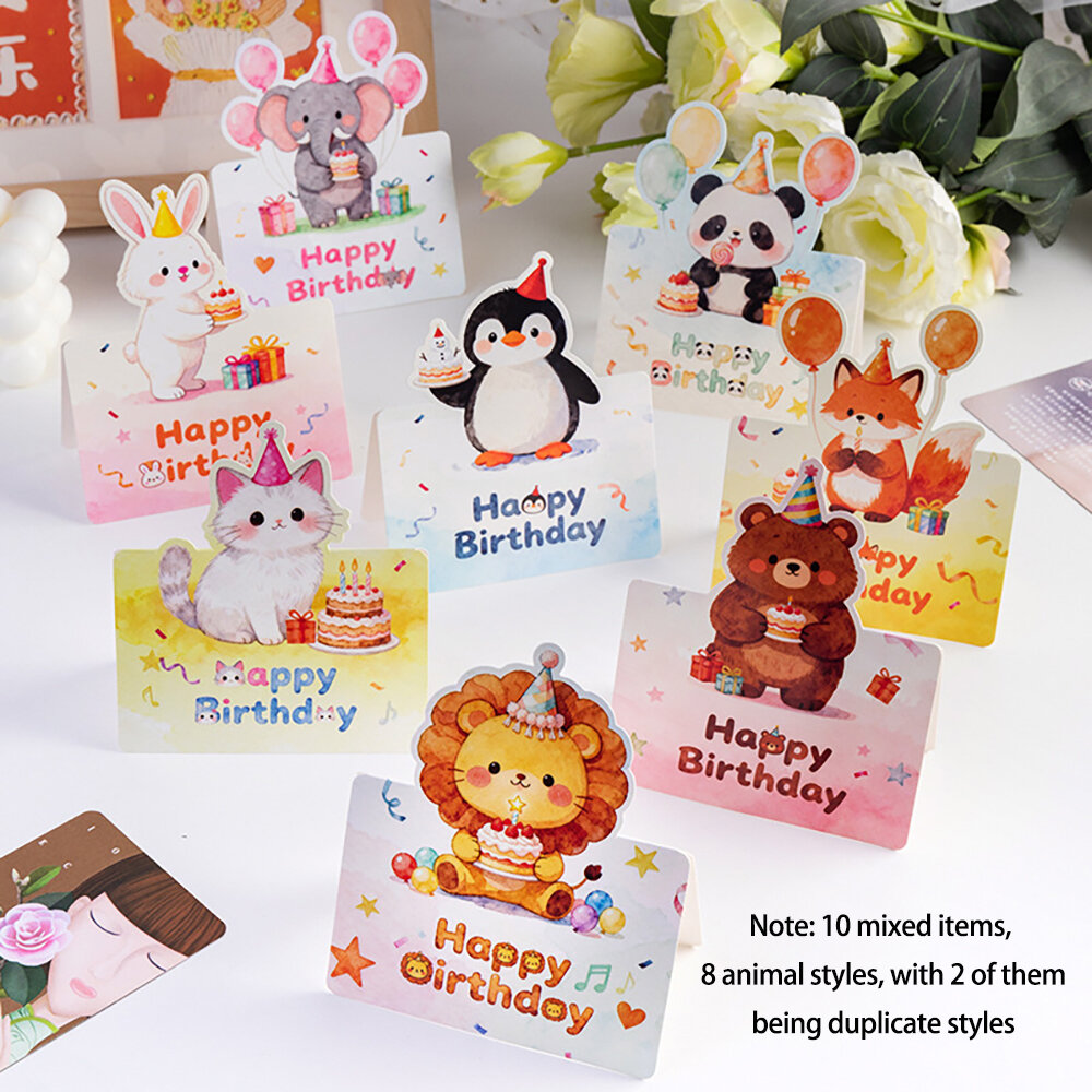 10 birthday cards 3D small size cartoon simple folding handwritten blessing message birthday card