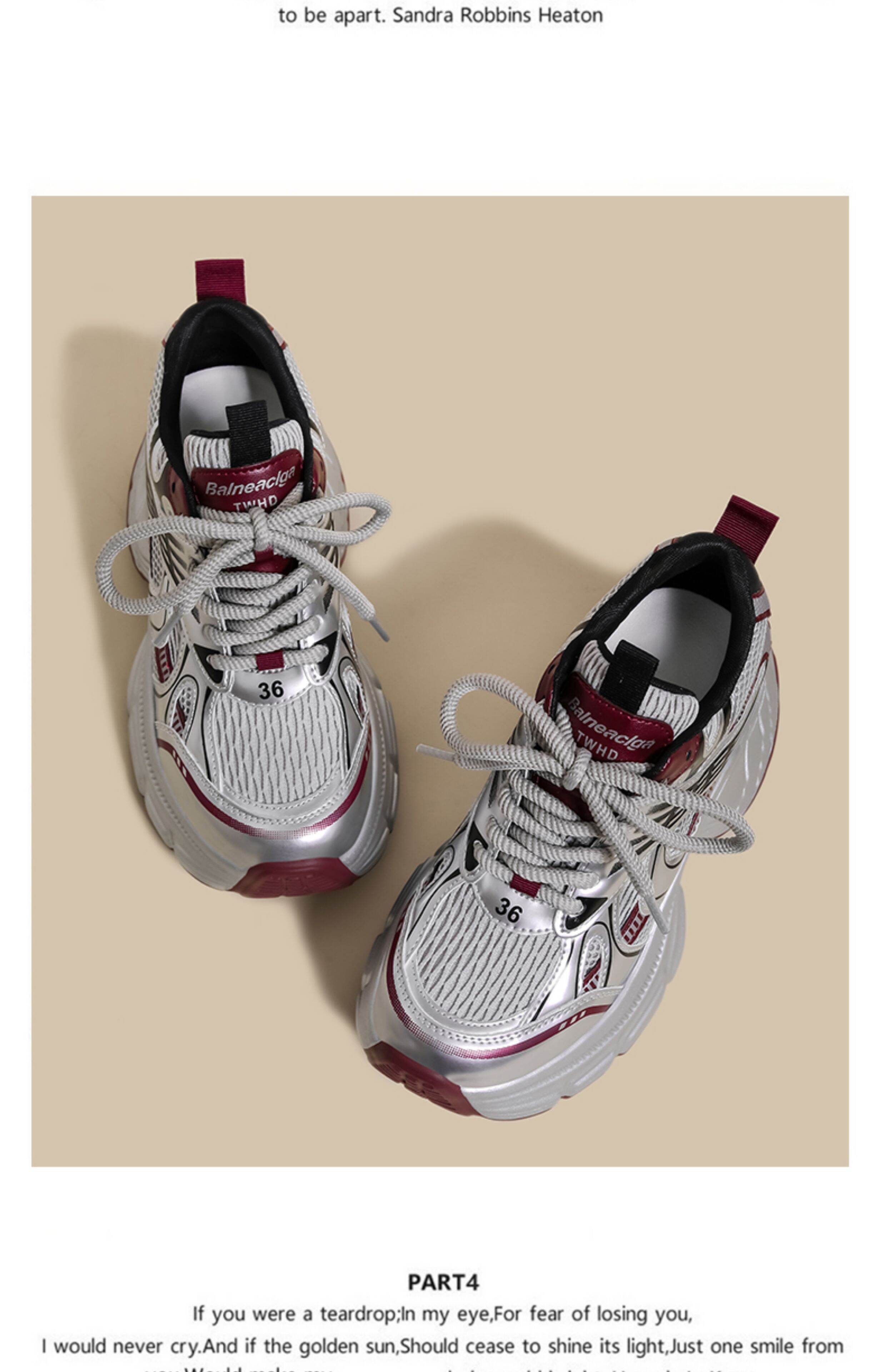 Women's Sport Shoes Casual Thick Bottom Net Surface Heightening Silver Color Spring New Style Fashionable round Head Rubber Outsole · v27