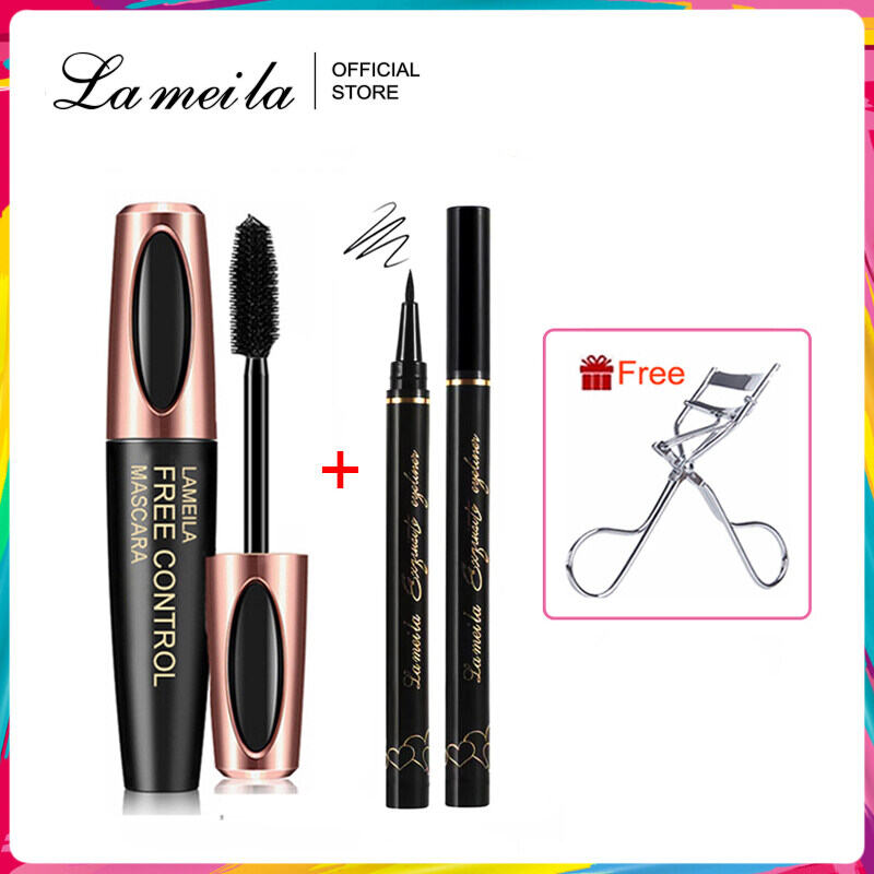 LAMEILA Waterproof Long Eyelashes Mascara Thick Curly Eyelashes + Liquid Black Eyeliner