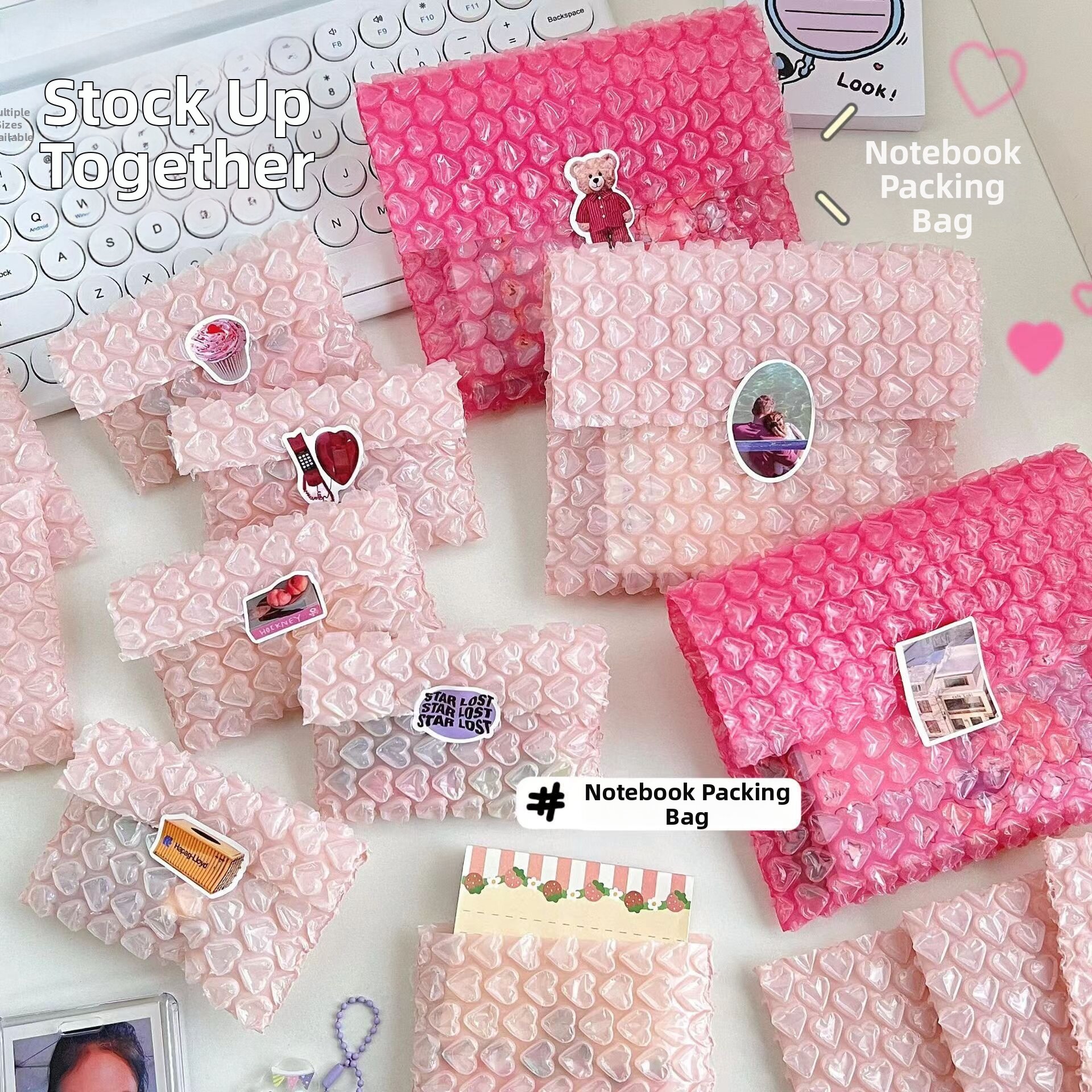 ZHENTAIYUAN | Shockproof Pink Heart-Shaped Bubble Wrap Pouch