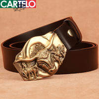 CARTELO | Solid Brass Real Leather Mens Belt with Sliding Buckle