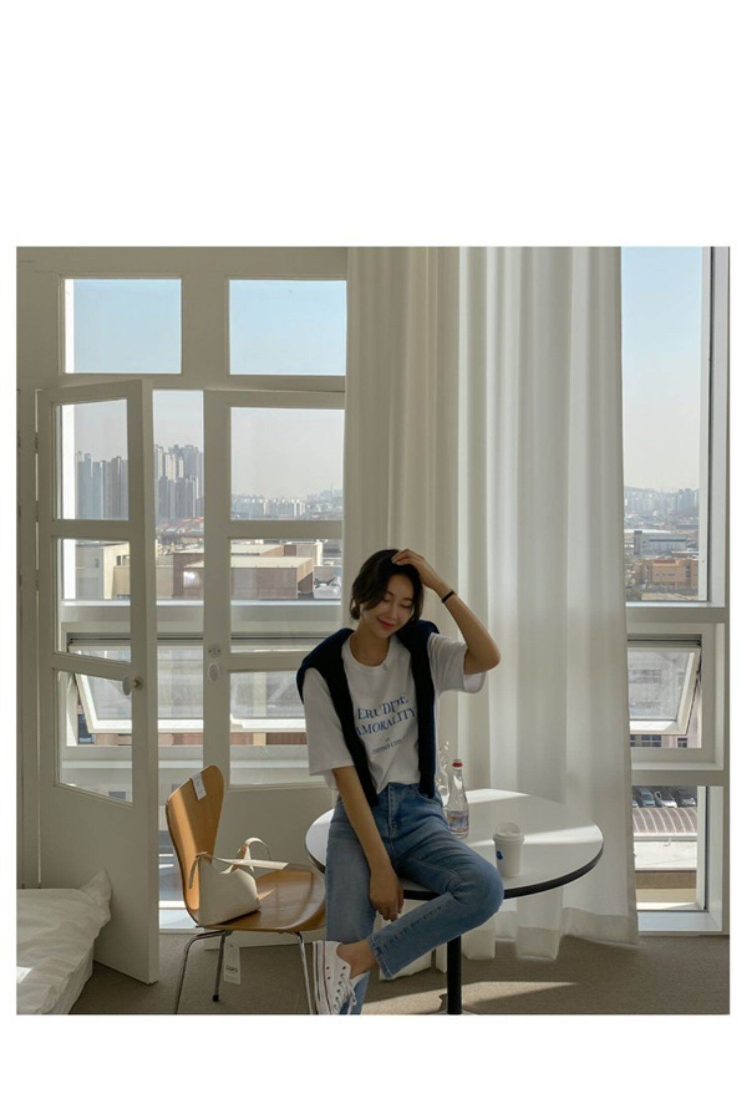 Light Blue High Waist Straight Leg Jeans Women's Slimming Elastic Cotton Stretch Denim Pants Spring Autumn Winter Fashion · v2