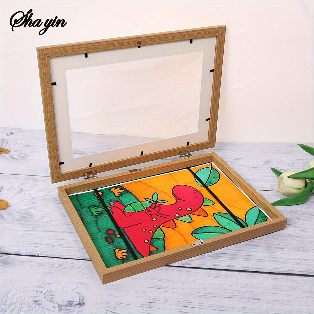 Flip Up Wooden Photo Frame Magnetic Suction Frame A4 Childrens Photo Frame Storage Frame Art Work Certificate Frame
