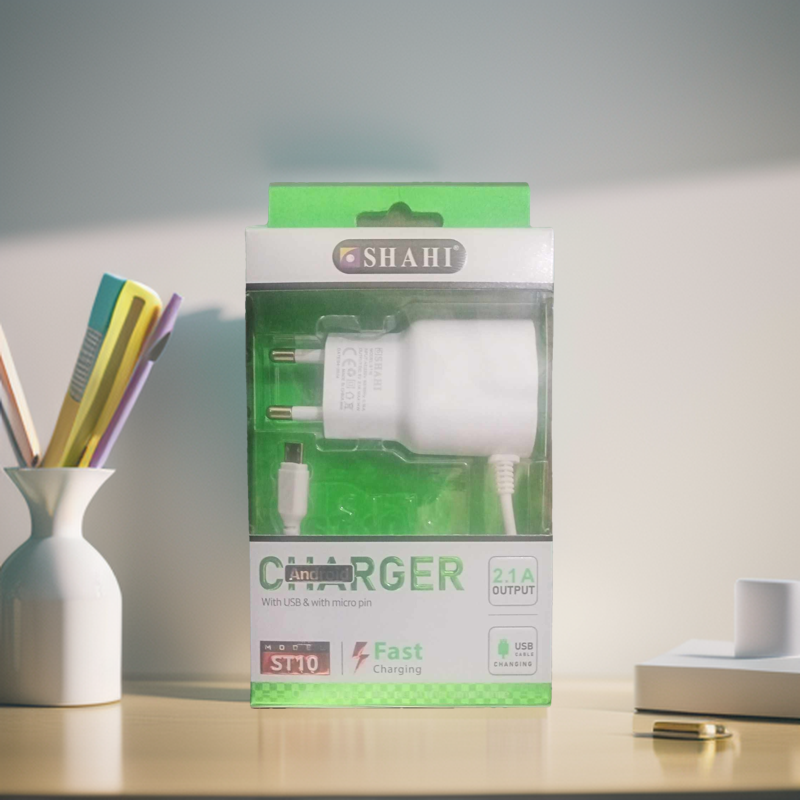 SHAHI Fast Charging Android 2.1A OUTPUT Model ST10 Android Charger With USB & With Micro Pin. 