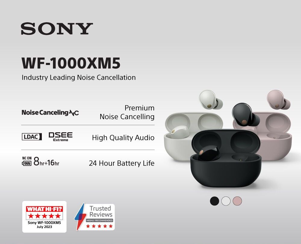 หูฟังบลูทูธไร้สาย หูฟัง TWS ตัดเสียงรบกวน หูฟังไร้สาย Sony WF1000XM5 True พร้อมระบบตัดเสียงรบกวนแบบ Dual Core และโหมด Ambient ราคา 8,040 บาท*ส่งฟรี