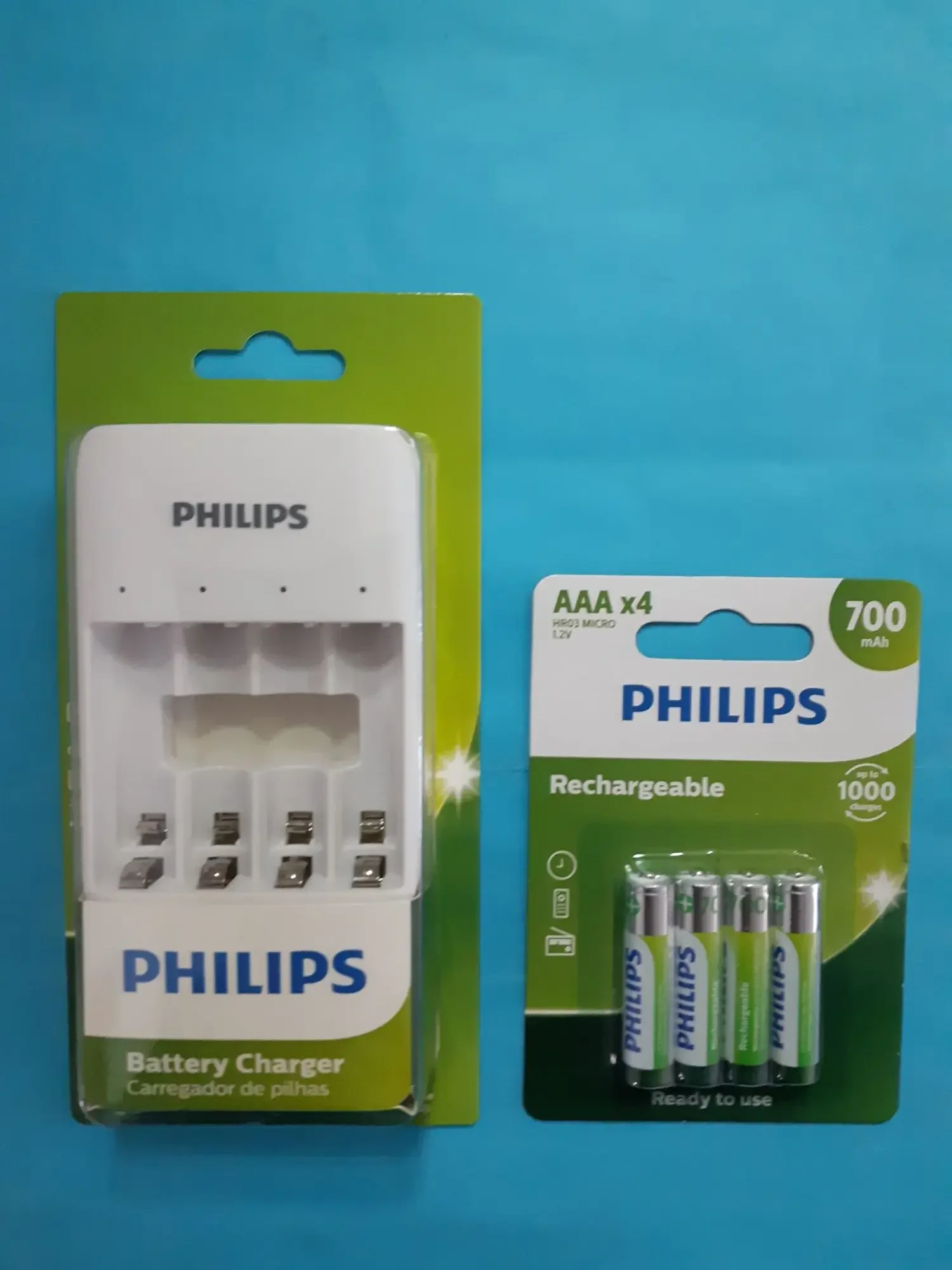 PHILIPS CHARGER (WORK WITH 4AA.4AAA ) Rechargeable batteries PLUS PHILIP RECHARGEABLE HR03 AAA 4 PIECES 700MAH 1.2V NIMH BATTERIES