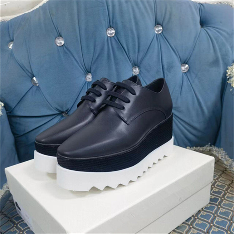 2025 New Women's Thick Bottom Star Shoes Leather Casual Slope Heel 8cm Platform Stella Platform Shoes Versatile Slip-On Shoes · v11