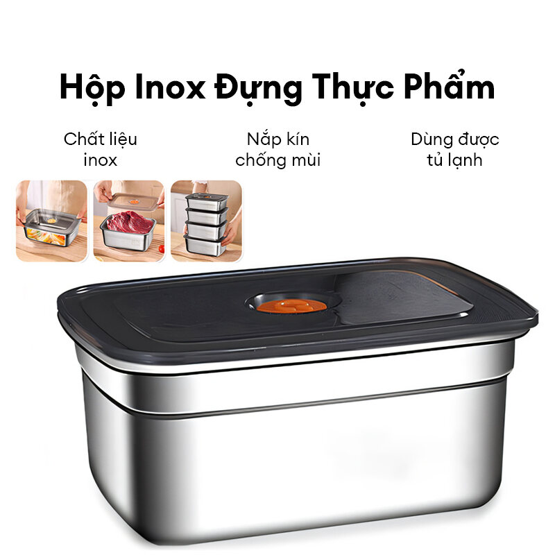 Hộp đựng thực phẩm bằng inox, khay đựng đồ để tủ lạnh ngăn mùi có nắp đậy kín hơi, hộp đựng , hộp, hộp nhựa, hôp đựng thức ăn, hộp chia thực phẩm