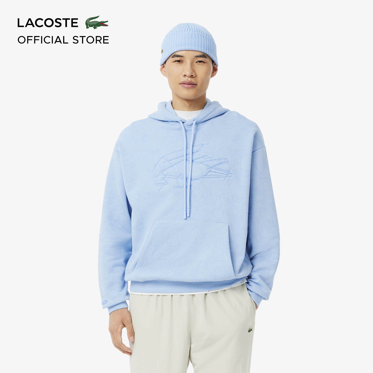 Lacoste Men's Floral Print Hoodie - Lifestyle ( Silver Chine / Overview ) - SH3599