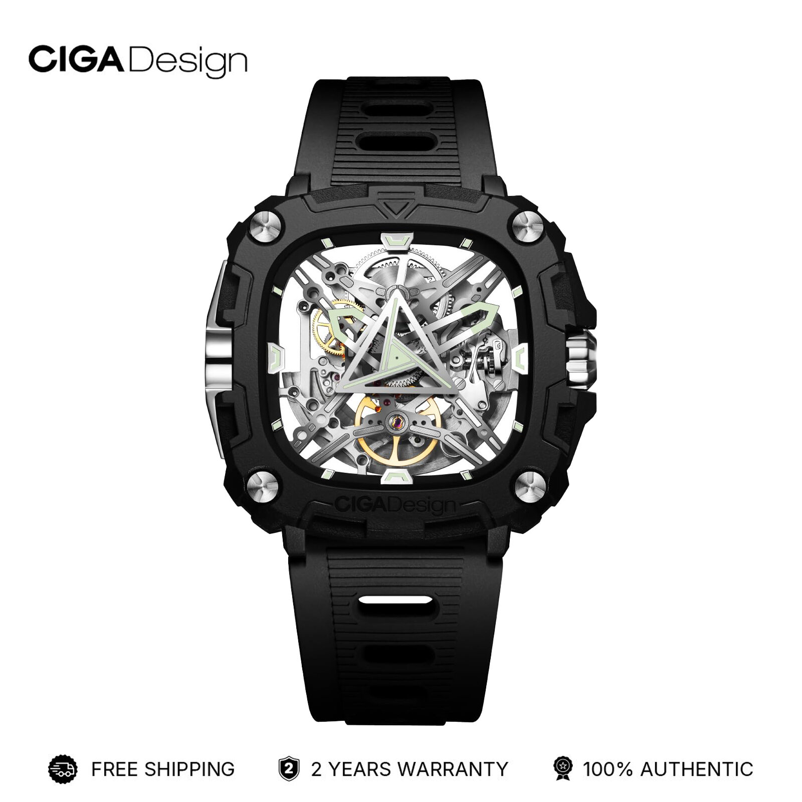 CIGA Design Automatic Watch - X Series Eye of Horus Mechanical Skeleton Watch Bioceramic Case Square Waterproof with Silicone Strap for Men and Women Gift, Analog Display Timepiece ราคา 8,528 บาท*ส่งฟรี