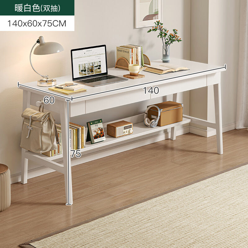 Double Solid Wood Desk Computer Desk Desktop Home Study Table with