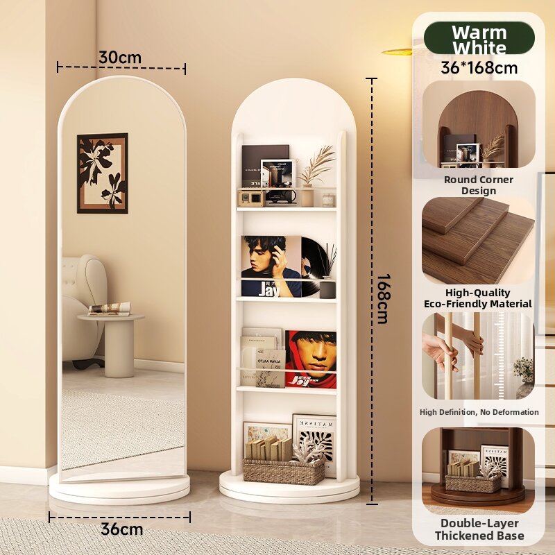 Rotating Full-length Dressing Mirror with Storage and Shelf